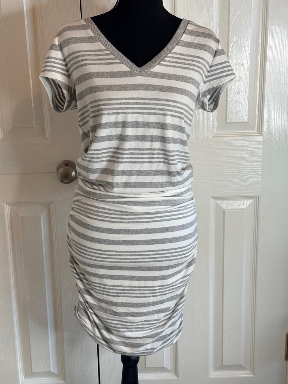 Athleta Stripe Topanga Ruched Tee Dress Grey S EUC